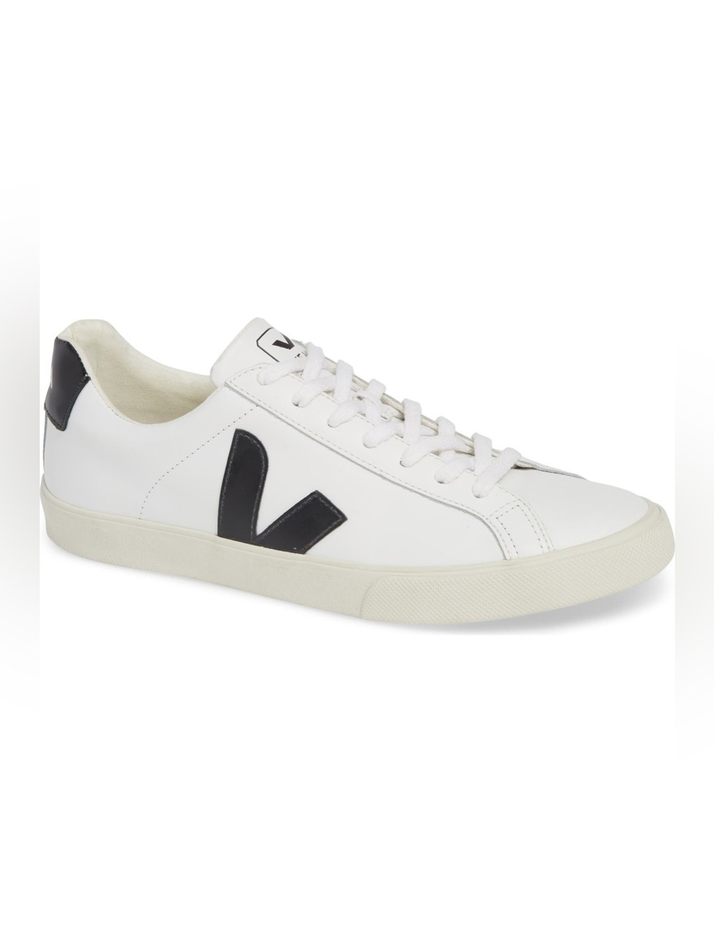 Veja White Leather Sneaker with Black V Detail - Picture 1 of 6